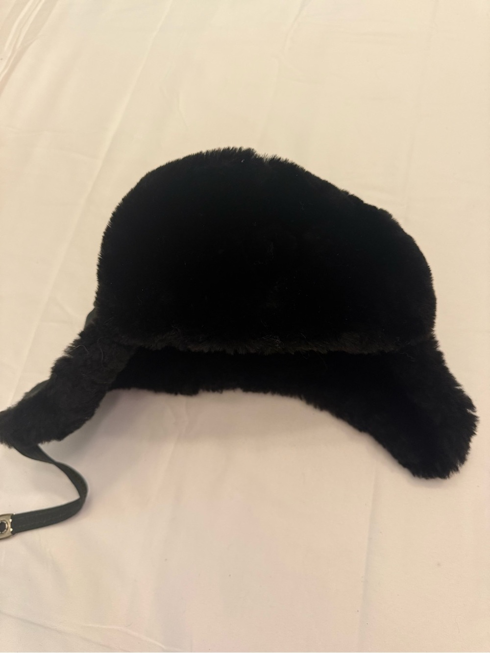Men's Black Faux Fur Trapper Hat with Chin Strap